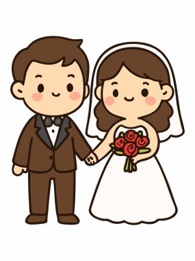 Gelin ve damadın şirin çizimleri.