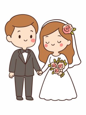 Gelin ve damadın şirin çizimleri.