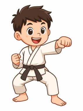 Dövüş pozisyonunda sevimli karateci çocuklar