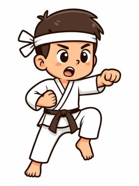 Dövüş pozisyonunda sevimli karateci çocuklar