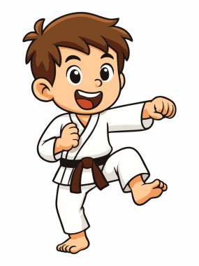 Dövüş pozisyonunda sevimli karateci çocuklar