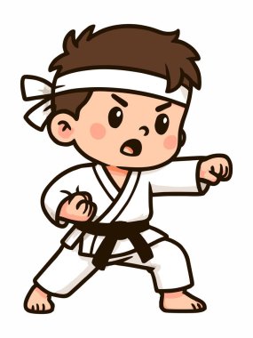 Dövüş pozisyonunda sevimli karateci çocuklar