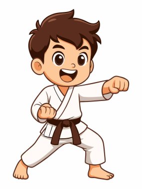 Dövüş pozisyonunda sevimli karateci çocuklar