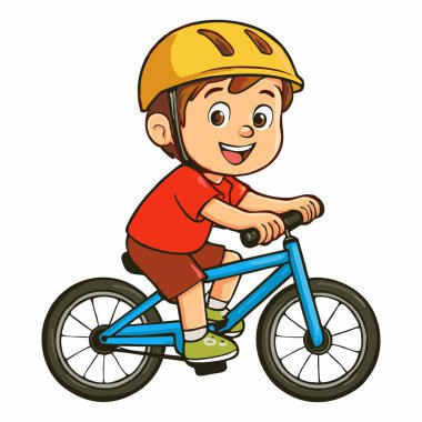 Mutlu çocuk bisikletinin çizgi film çizimi
