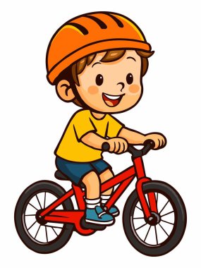 Mutlu çocuk bisikletinin çizgi film çizimi