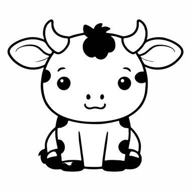 Çocuklar, çiftçilik, süt ürünleri, eğitim, çocuk odası dekorasyonu ve boyama kitabı projeleri için şirin inek karikatürü çizimleri.