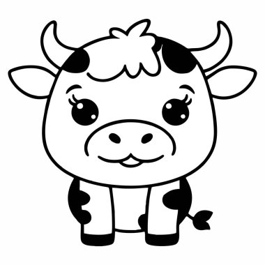 Sevimli siyah beyaz çizgi film inek çizimi