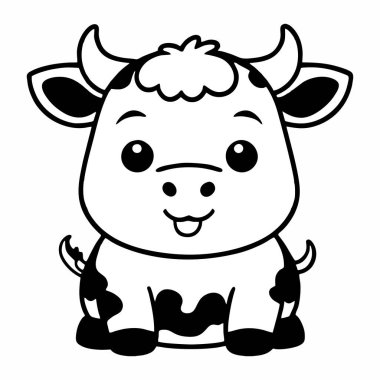 Çocuklar, çiftçilik, süt ürünleri, eğitim, çocuk odası dekorasyonu ve boyama kitabı projeleri için şirin inek karikatürü çizimleri.