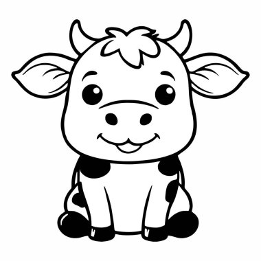 Sevimli siyah beyaz çizgi film inek çizimi