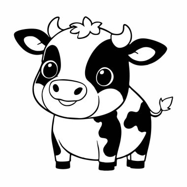 Sevimli siyah beyaz çizgi film inek çizimi