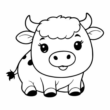 Sevimli siyah beyaz çizgi film inek çizimi
