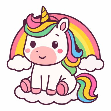 Şirin kawaii gökkuşağı tek boynuzlu at çizimi