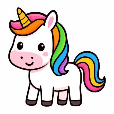 Şirin kawaii gökkuşağı tek boynuzlu at çizimi