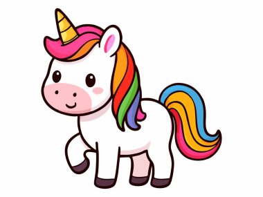 Şirin kawaii gökkuşağı tek boynuzlu at çizimi