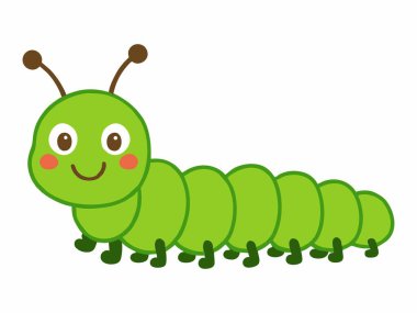 Sevimli yeşil tırtıl çizgi film illüstrasyon