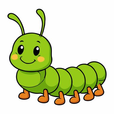 Sevimli yeşil tırtıl çizgi film illüstrasyon