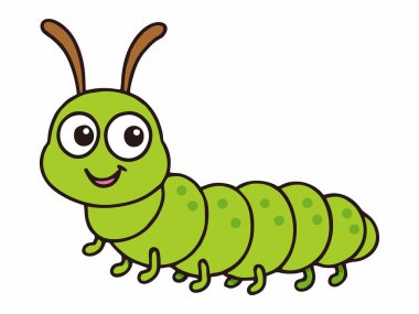 Sevimli yeşil tırtıl çizgi film illüstrasyon