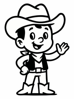 Sevimli kovboy karakter boyama sayfaları.