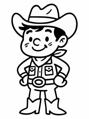 Sevimli kovboy karakter boyama sayfaları.