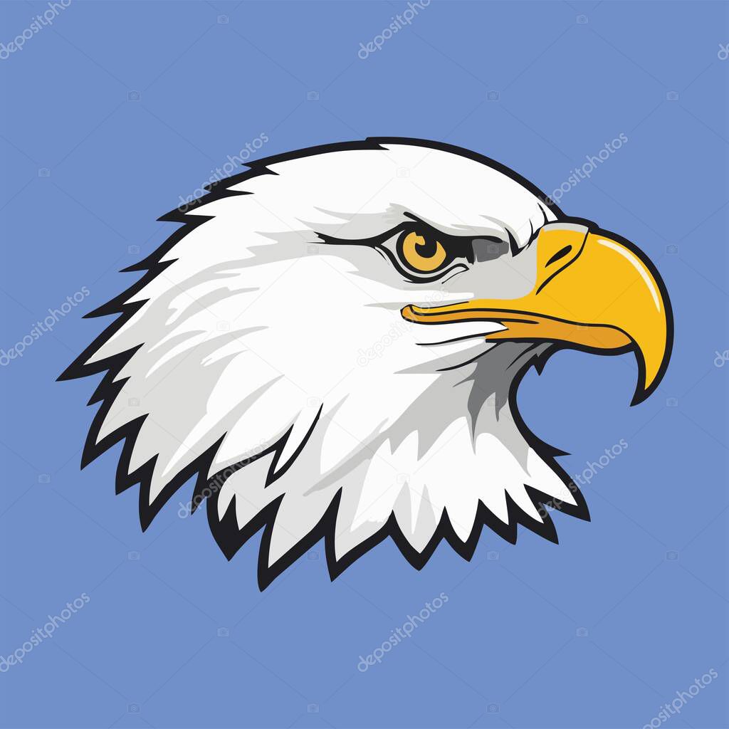 Vector illustration of a bald eagle head with a yellow beak and sharp eyes