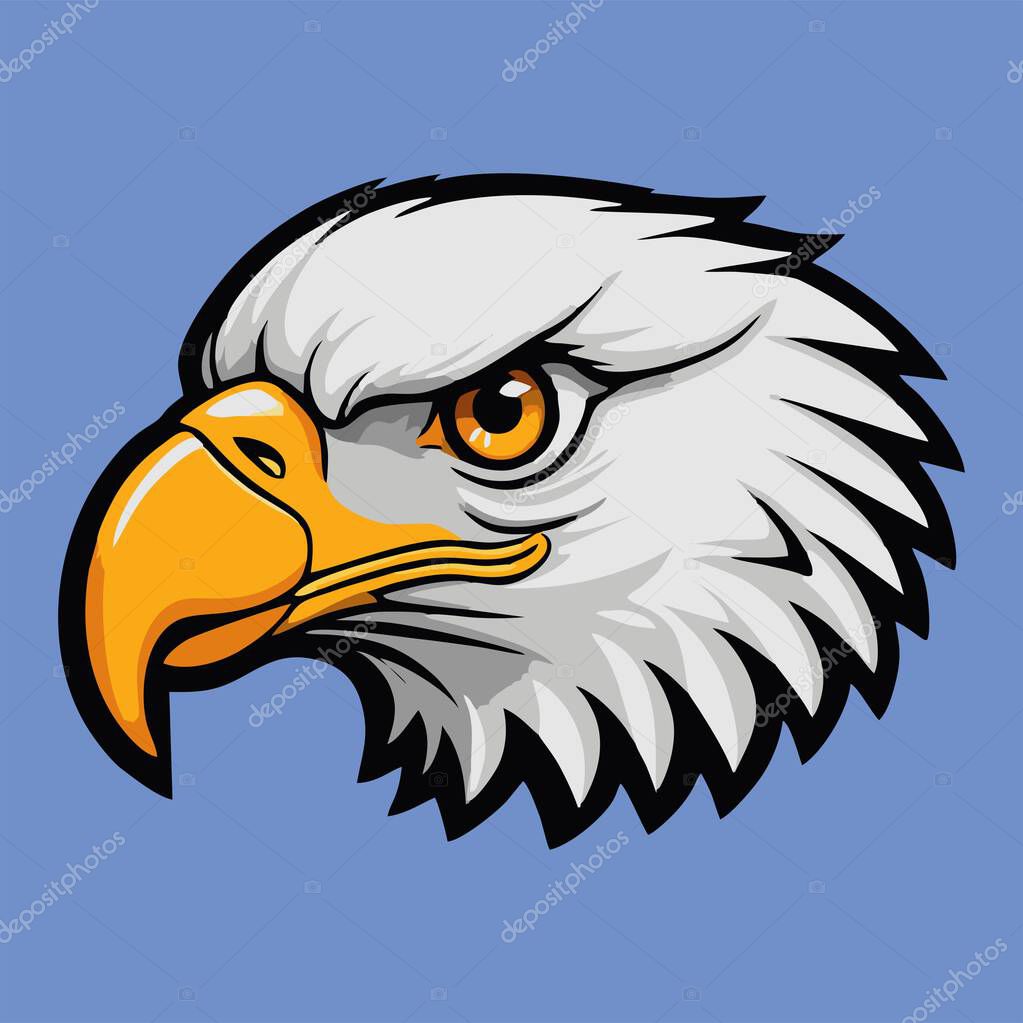 Vector illustration of a bald eagle head with a yellow beak and sharp eyes