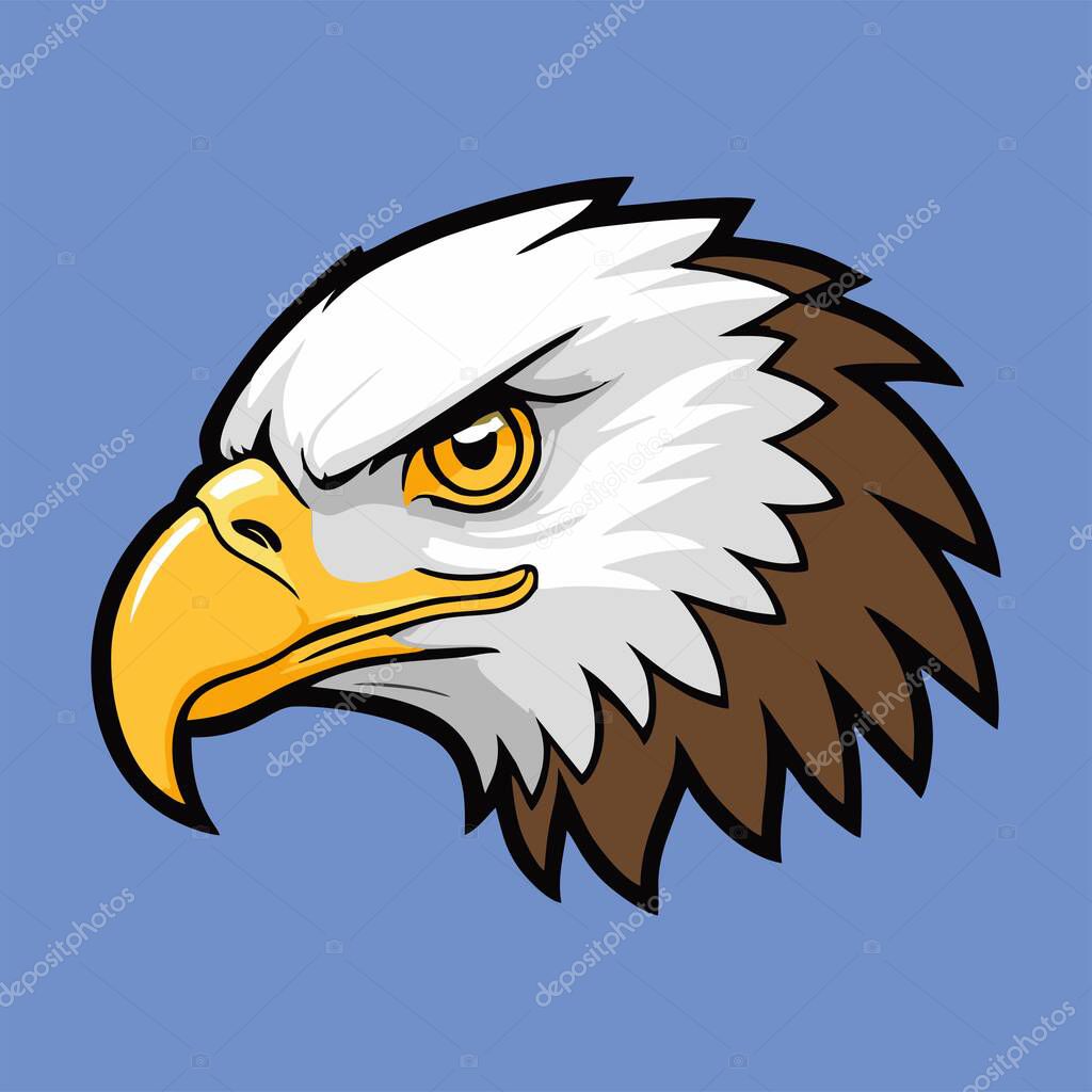 Vector illustration of a bald eagle head with a yellow beak and sharp eyes
