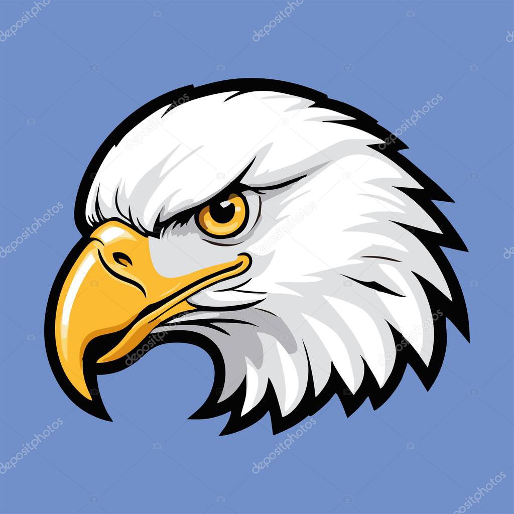 Vector illustration of a bald eagle head with a yellow beak and sharp eyes