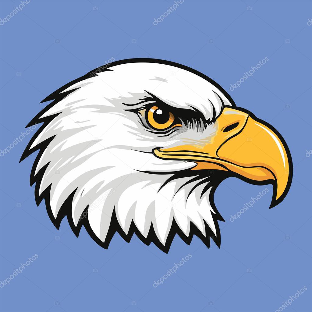 Vector illustration of a bald eagle head with a yellow beak and sharp eyes