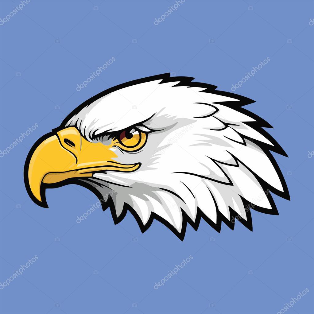 Vector illustration of a bald eagle head with a yellow beak and sharp eyes