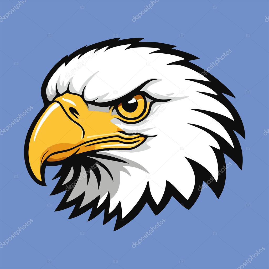 Vector illustration of a bald eagle head with a yellow beak and sharp eyes