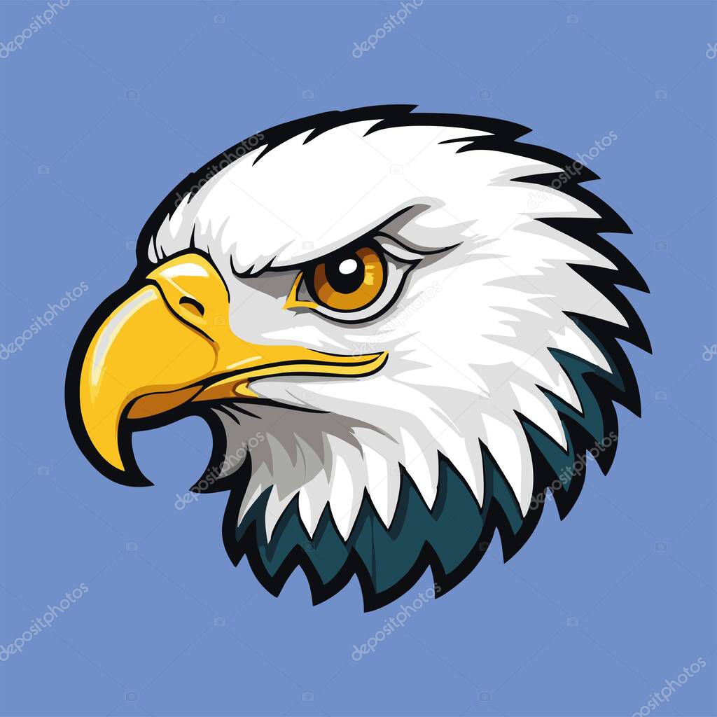 Vector illustration of a bald eagle head with a yellow beak and sharp eyes