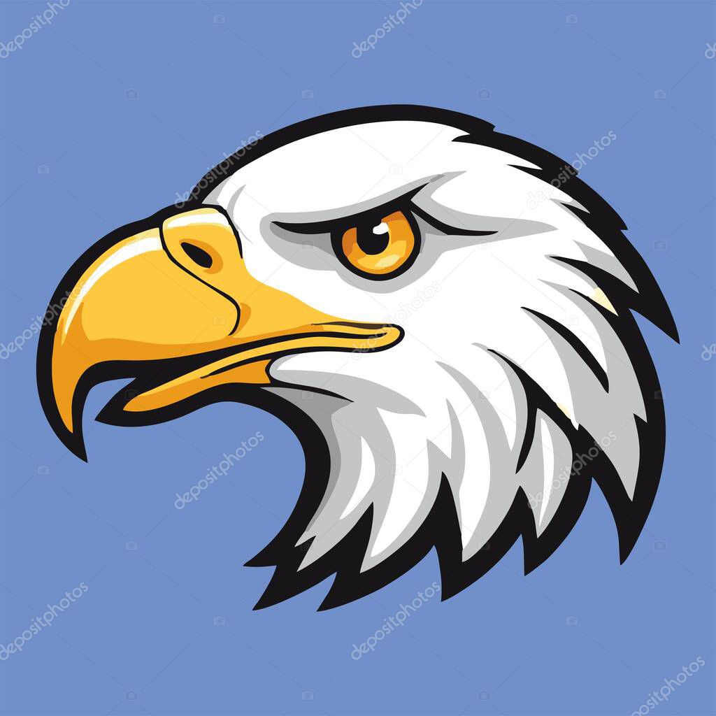 Vector illustration of a bald eagle head with a yellow beak and sharp eyes