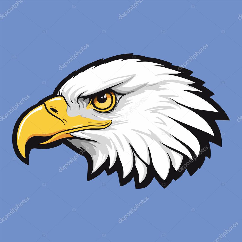 Vector illustration of a bald eagle head with a yellow beak and sharp eyes