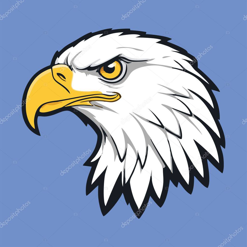 Vector illustration of a bald eagle head with a yellow beak and sharp eyes