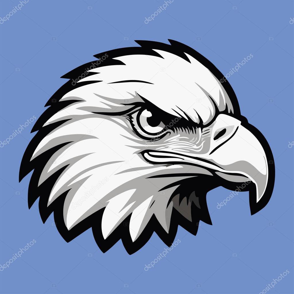 Vector illustration of a bald eagle head with a yellow beak and sharp eyes