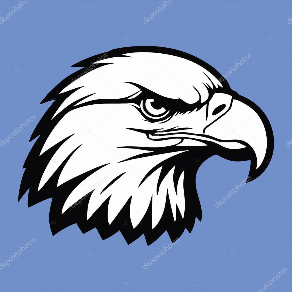 Vector illustration of a bald eagle head with a yellow beak and sharp eyes