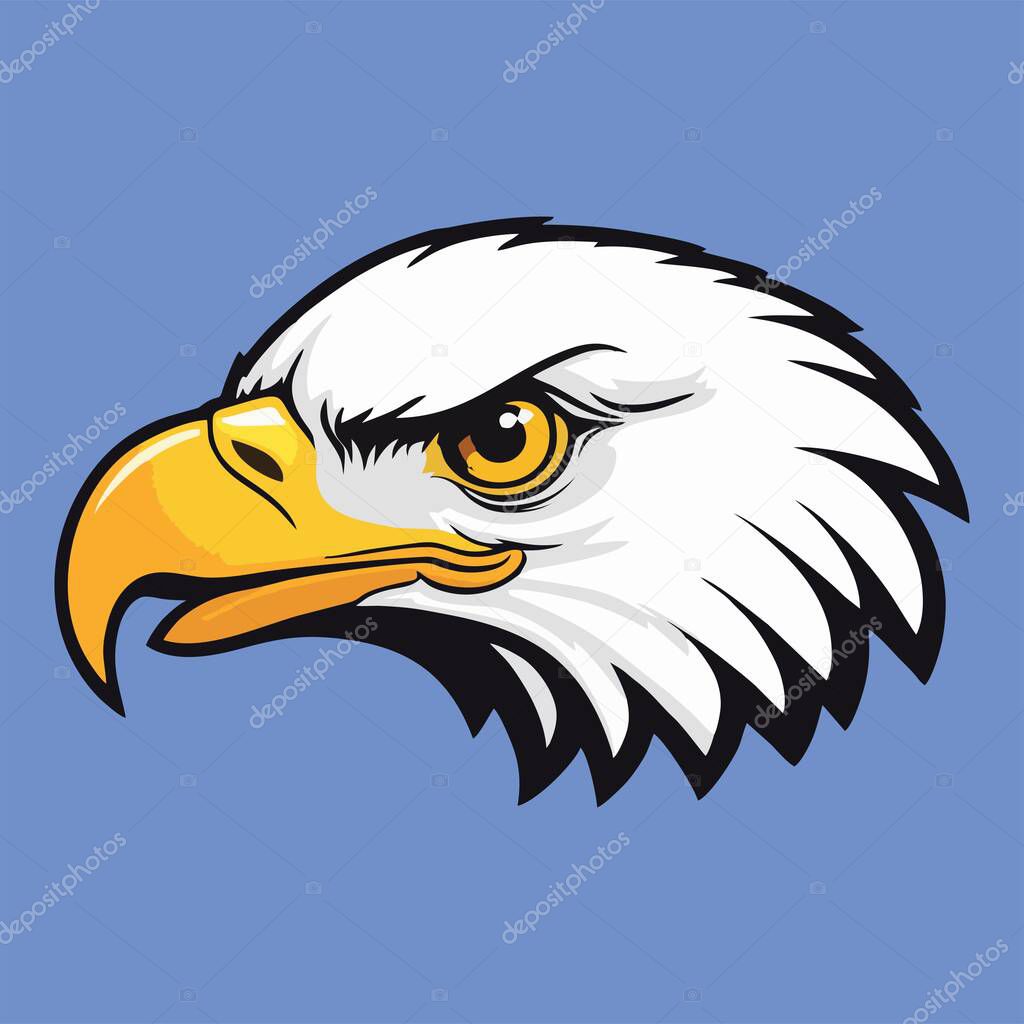 Vector illustration of a bald eagle head with a yellow beak and sharp eyes
