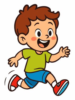 Koşan bir çocuğun neşeli karikatür çizimi