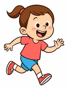 Koşan bir kızın neşeli karikatür çizimi