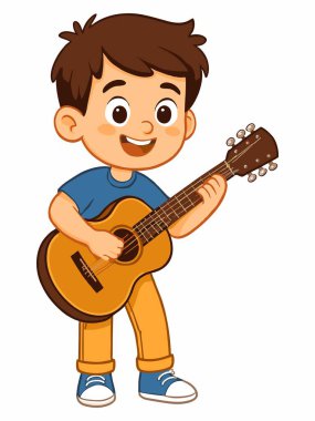 Gitar çalan bir çocuğun şirin çizgi film çizimi