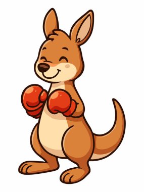 Kırmızı boks eldiveni giymiş neşeli bir kangurunun şirin çizimleri.