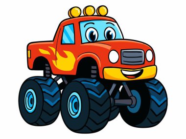 Kocaman gözlü, sevimli bir canavar kamyonun resmi.