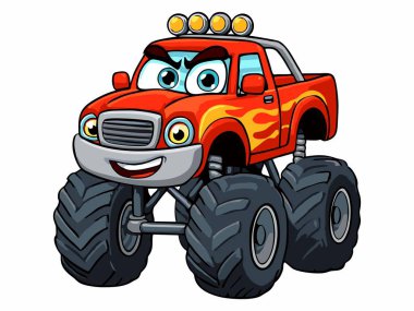 Kocaman gözlü, sevimli bir canavar kamyonun resmi.