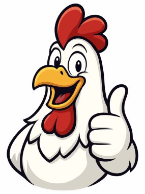 Neşeli çizgi film tavuğu gülümserken başparmağını kaldırıyor.