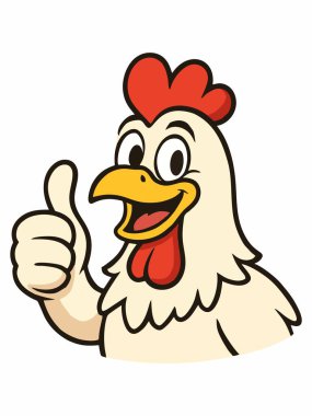 Neşeli çizgi film tavuğu gülümserken başparmağını kaldırıyor.