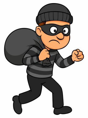 Çizgi film hırsızı çuval taşıyor.