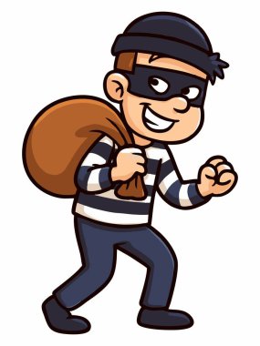 Çizgi film hırsızı çuval taşıyor.