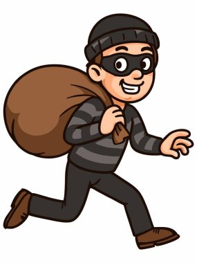 Çizgi film hırsızı çuval taşıyor.