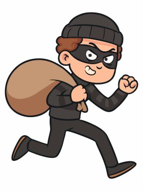 Çizgi film hırsızı çuval taşıyor.