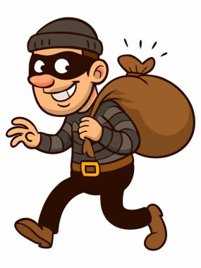 Çizgi film hırsızı çuval taşıyor.